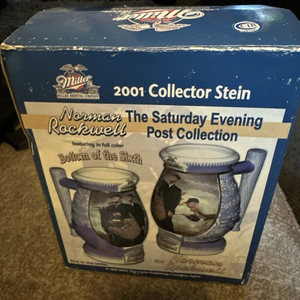 Miller Brewing NORMAN ROCKWELL 2001 Collector Beer Stein BOTTOM OF THE 6TH COA
